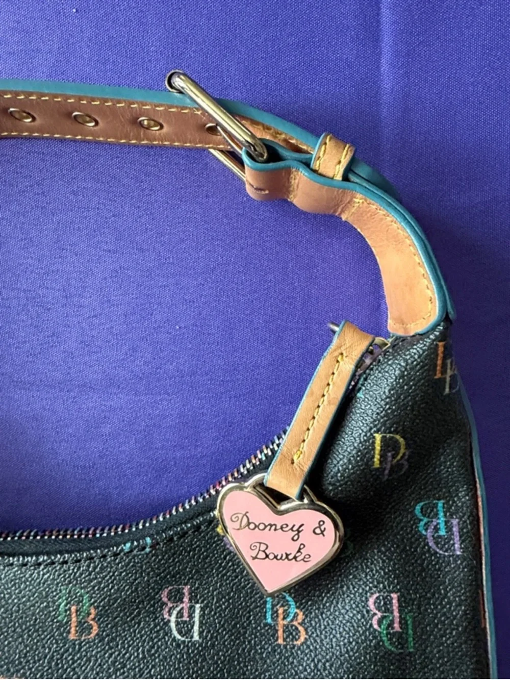Dooney & Bourke Color Monogram Hobo Bucket Bag with Heart Charm